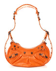 Extra Supple Calfskin Crocodile Embossed Le Cagole Shoulder Bag XS Pop Orange