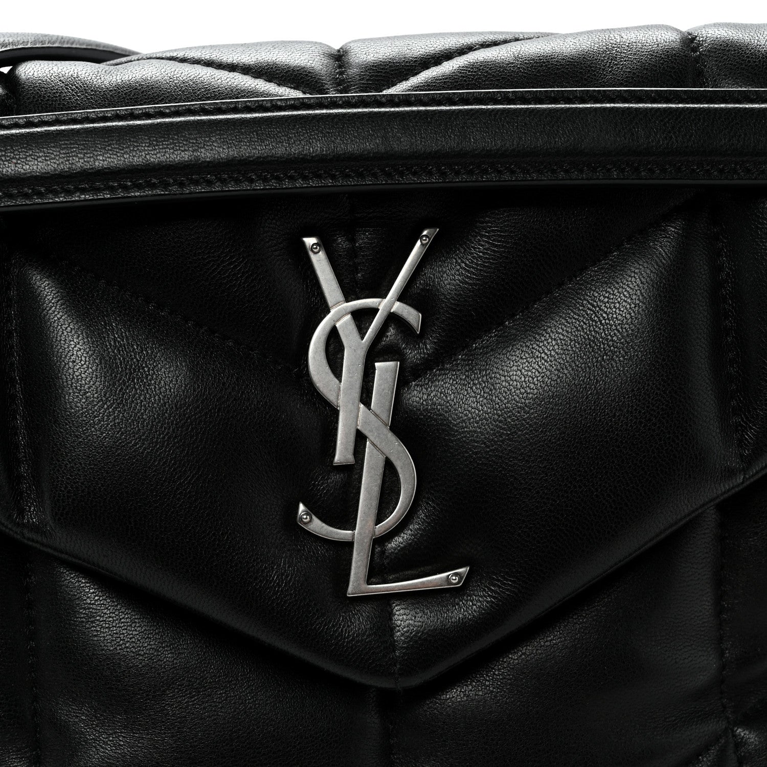 Lambskin Quilted Small Loulou Puffer Monogram Chain Satchel Black