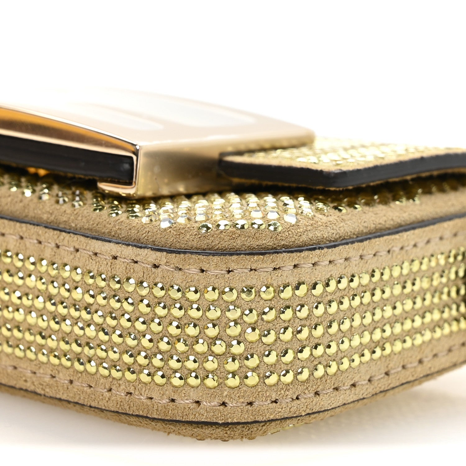 Crystal Vitello Laminato FF Nano Maxi Buckle Baguette Charm Light Gold