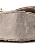 Suede Quilted Medium Double Flap Grey