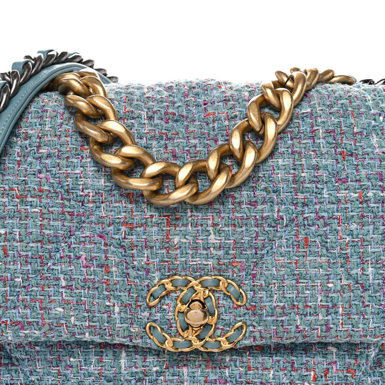 Tweed Quilted Large CHNL 19 Flap Blue Multicolor