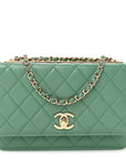 Lambskin Quilted Trendy CC Wallet On Chain WOC Green