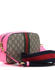 GG Supreme Monogram Textured Dollar Calfskin Web Ophidia Small Crossbody Bag Beige Ebony Fuchsia