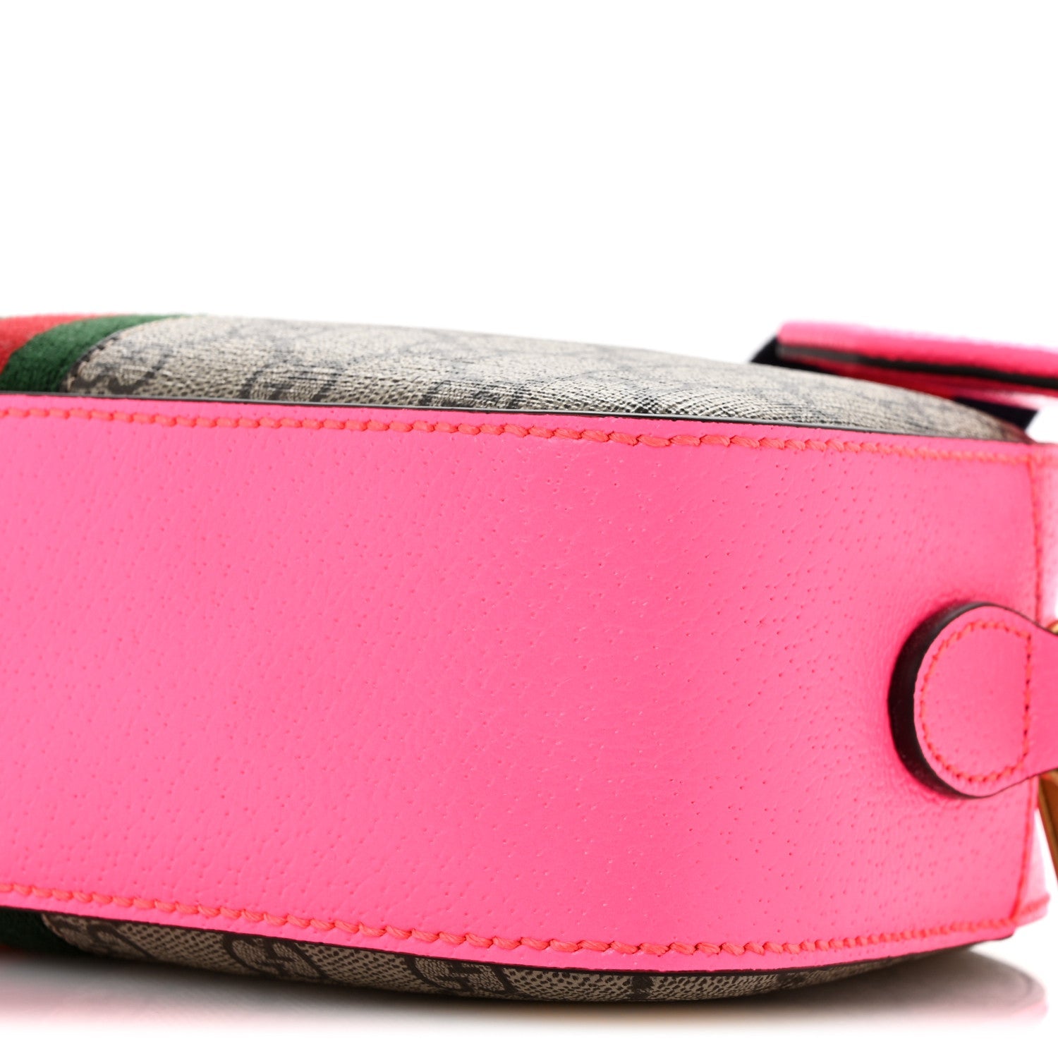 GG Supreme Monogram Textured Dollar Calfskin Web Ophidia Small Crossbody Bag Beige Ebony Fuchsia