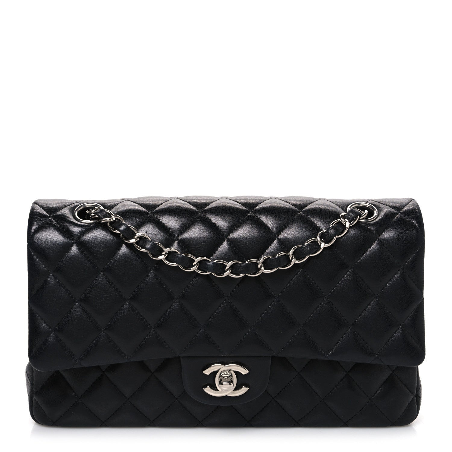 Lambskin Quilted Medium Double Flap Black