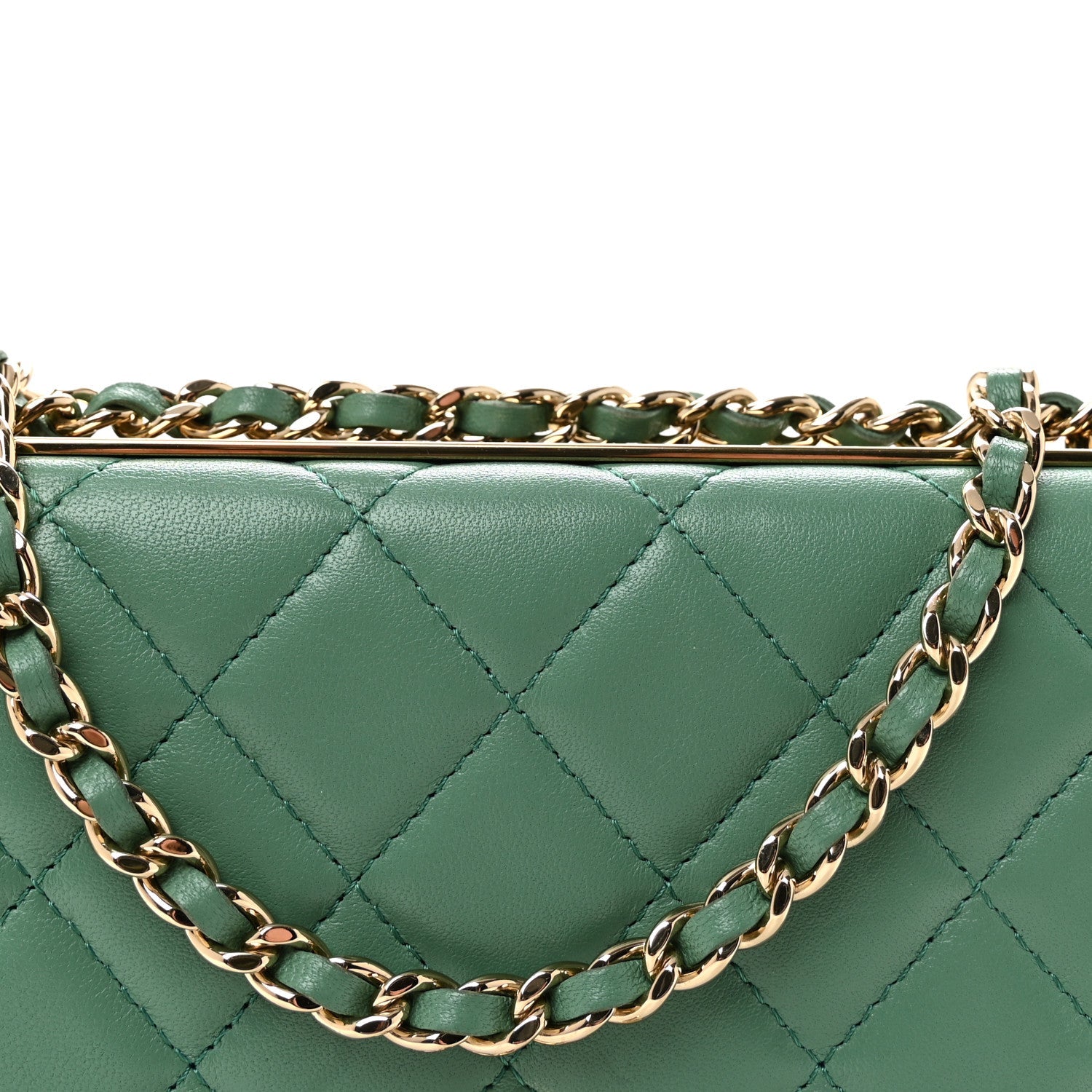 Lambskin Quilted Trendy CC Wallet On Chain WOC Green