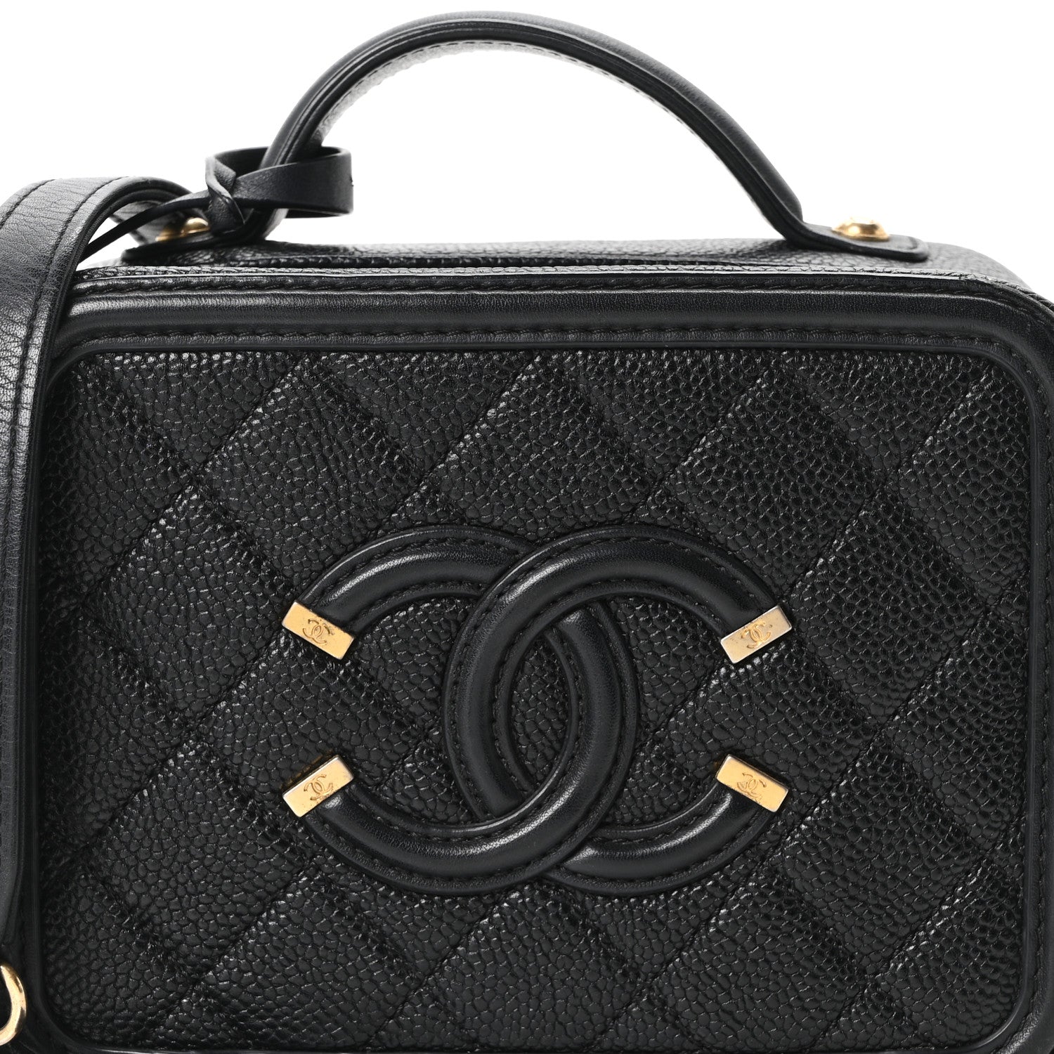 Caviar Quilted Small CC Filigree Vanity Case Black