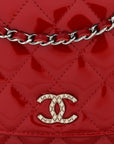 Patent Quilted Brilliant Wallet On Chain WOC Red