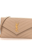 Grain De Poudre Matelasse Chevron Monogram Envelope Chain Wallet Dark Beige
