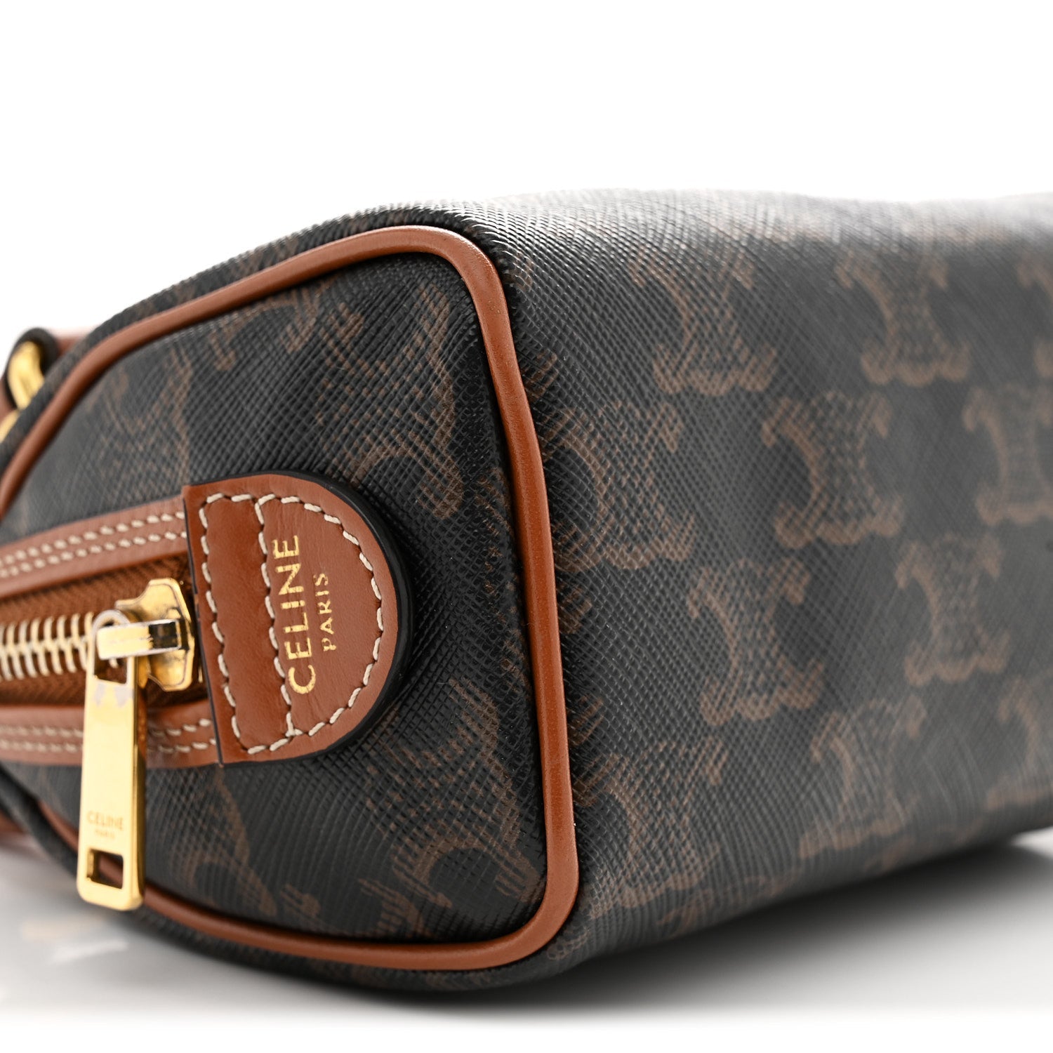Triomphe Canvas Calfskin Mini Boston Bag Tan