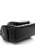 Shiny Crumpled Lambskin Quilted Medium Preppy Pocket Camera Case Black