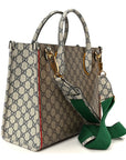 GG Supreme Monogram Exquisite Small Tote Beige Ebony Blue Crop Live Red