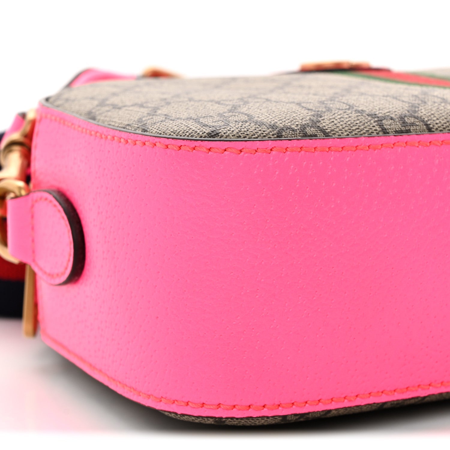 GG Supreme Monogram Textured Dollar Calfskin Web Ophidia Small Crossbody Bag Beige Ebony Fuchsia