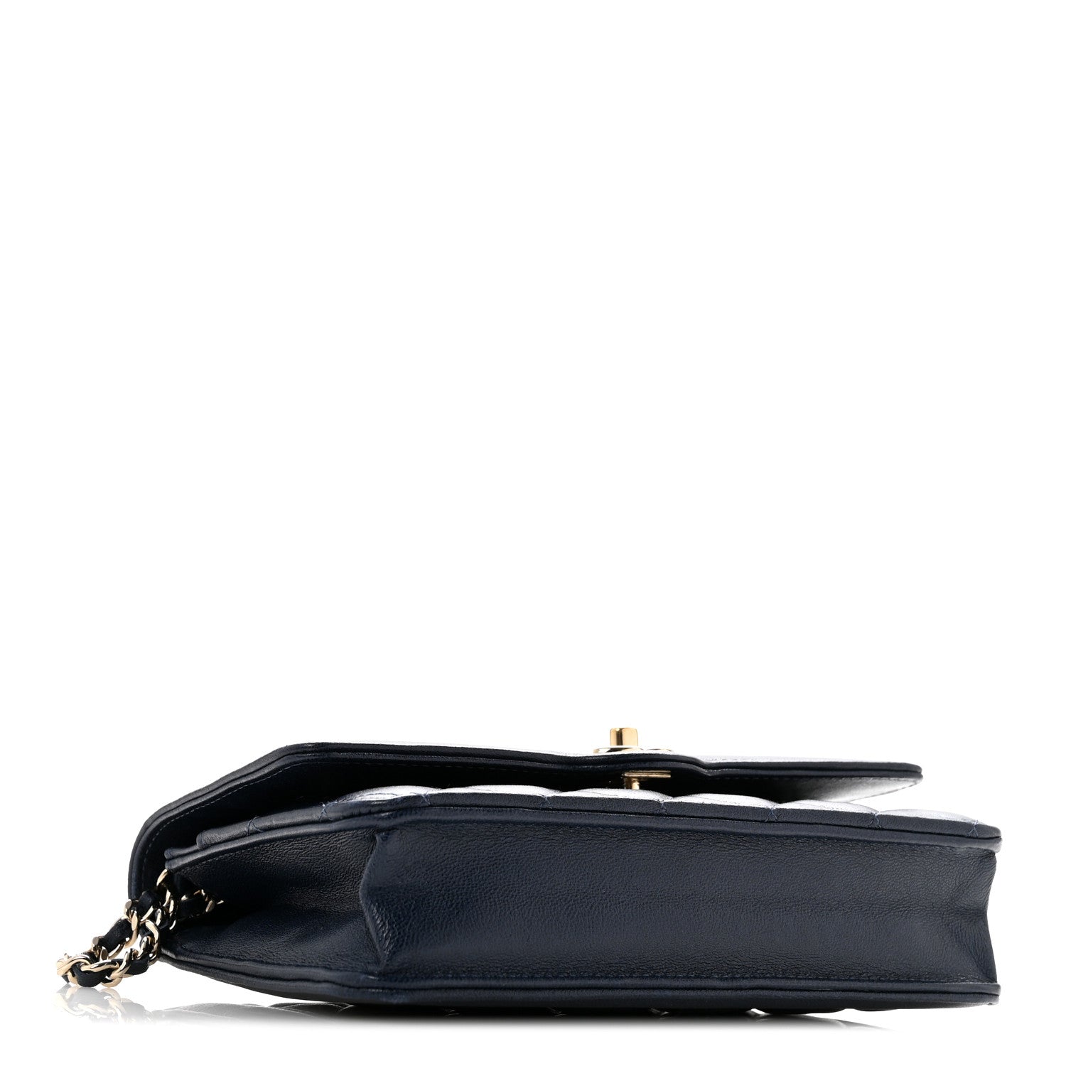 Lambskin Quilted Hold The Line Wallet On Chain WOC Dark Blue