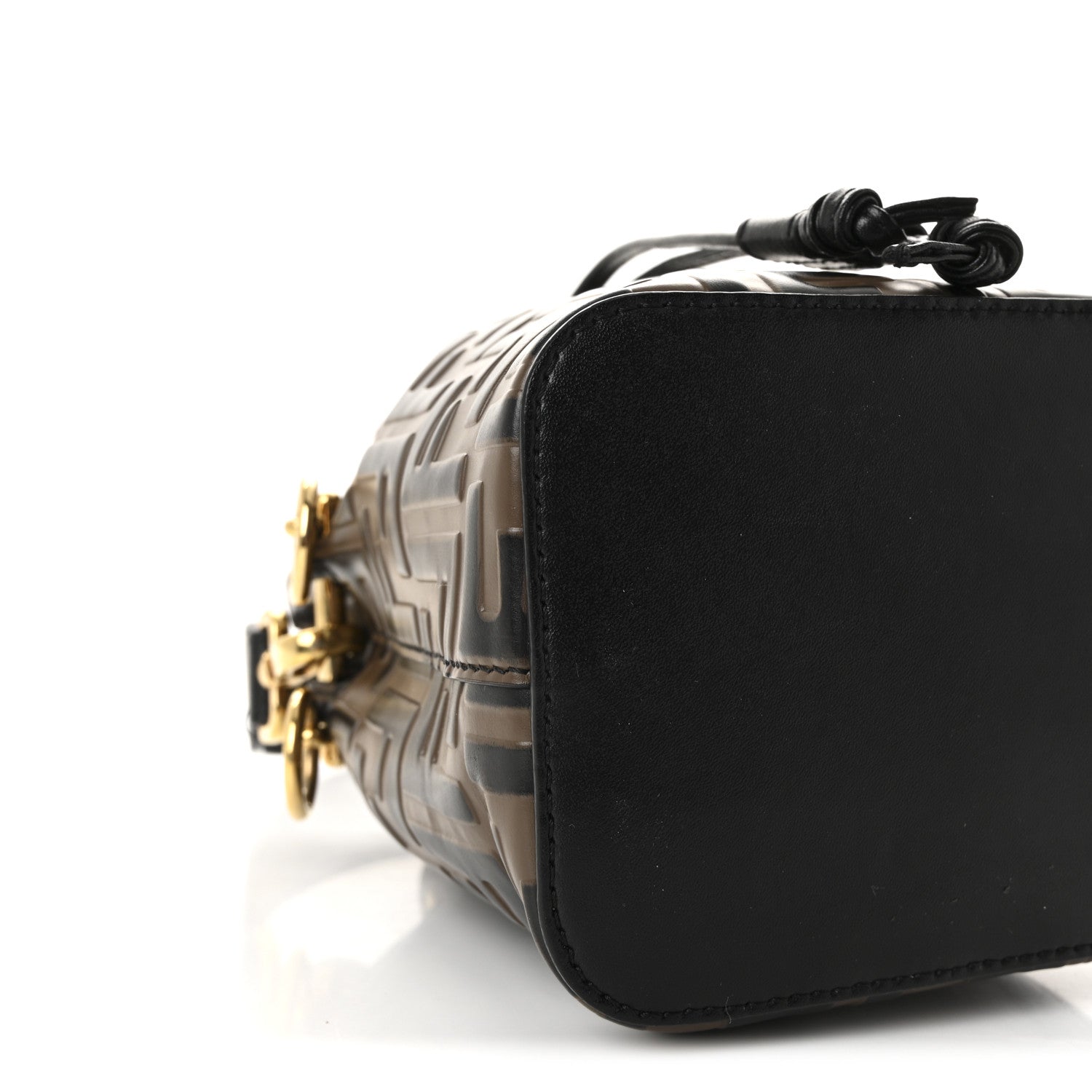 Vitello Liberty F is FNDI Bi-Color FF 1974 Embossed Mini Mon Tresor Bucket Bag Maya Black
