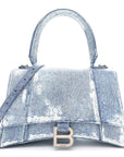 Nappa Denim Printed Small Hourglass Top Handle Bag Denim Blue