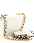 Shiny Crumpled Calfskin Quilted CHNL 19 Wallet On Chain WOC White