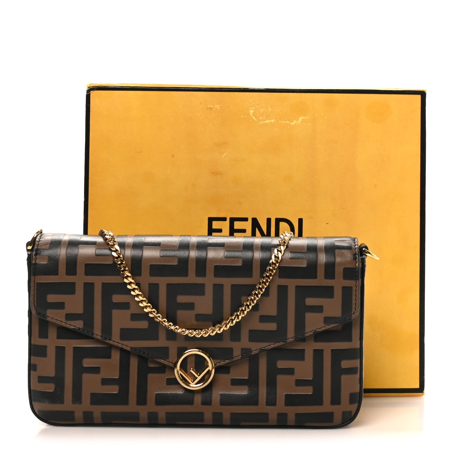 Vitello Soft F is FNDI Bi-Color FF 1974 Embossed Envelope Wallet On Chain with Pouches Maya Black