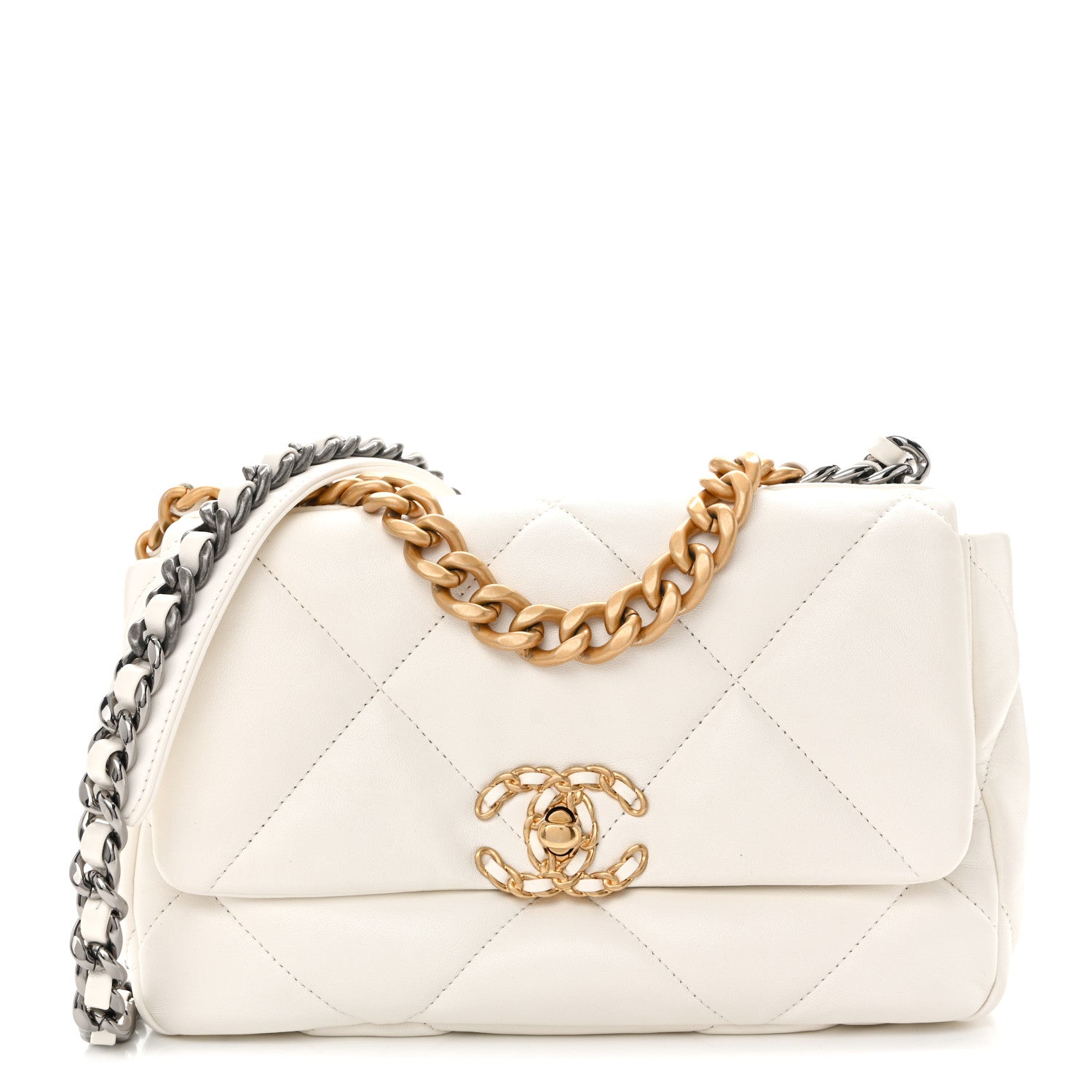 Lambskin Quilted Medium CHNL 19 Flap White