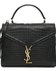 Calfskin Crocodile Embossed Medium Classic Monogram Cassandra Top Handle Black