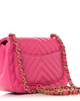 Lambskin Chevron Quilted Mini Square Flap  Pink