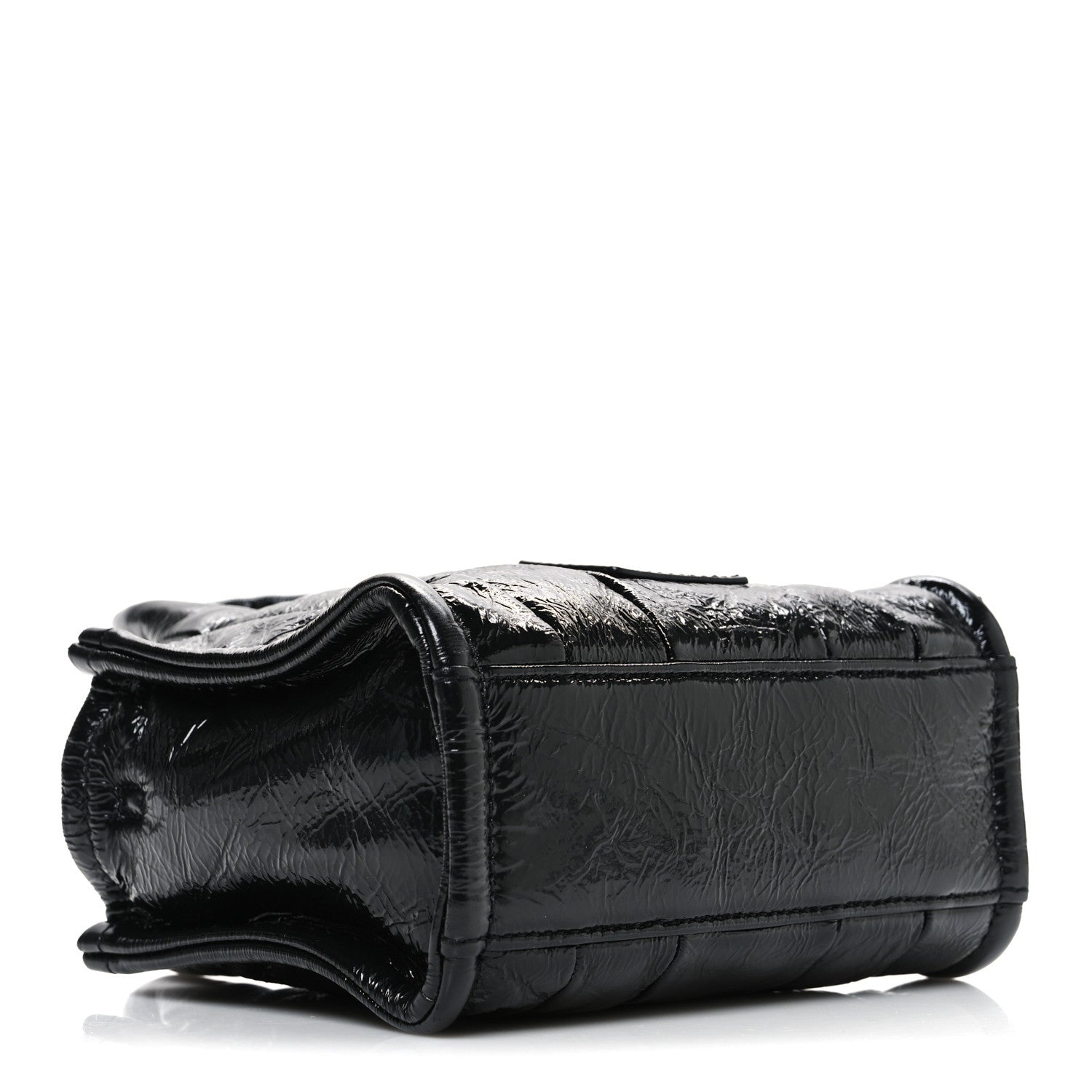 Shiny Crinkled Calfskin Mini The Tote Bag Black