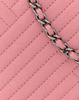 Lambskin Quilted CC Crossing Wallet On Chain WOC Pink