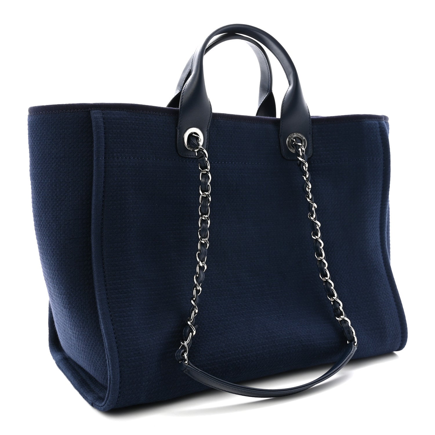 Mixed Fibers Calfskin Medium Deauville Tote Navy Blue