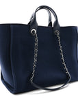 Mixed Fibers Calfskin Medium Deauville Tote Navy Blue