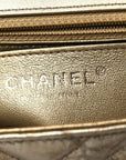 Metallic Crumpled Calfskin Chevron Quilted Mini Square Flap Gold