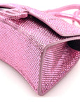 Strass Suede Hourglass Top Handle Bag XS Pink