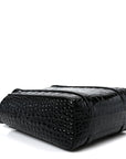 Shiny Calfskin Logo Crocodile Embossed XXS Everyday Tote  Black