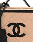 Caviar Quilted Large CC Filigree Vanity Case Beige Black