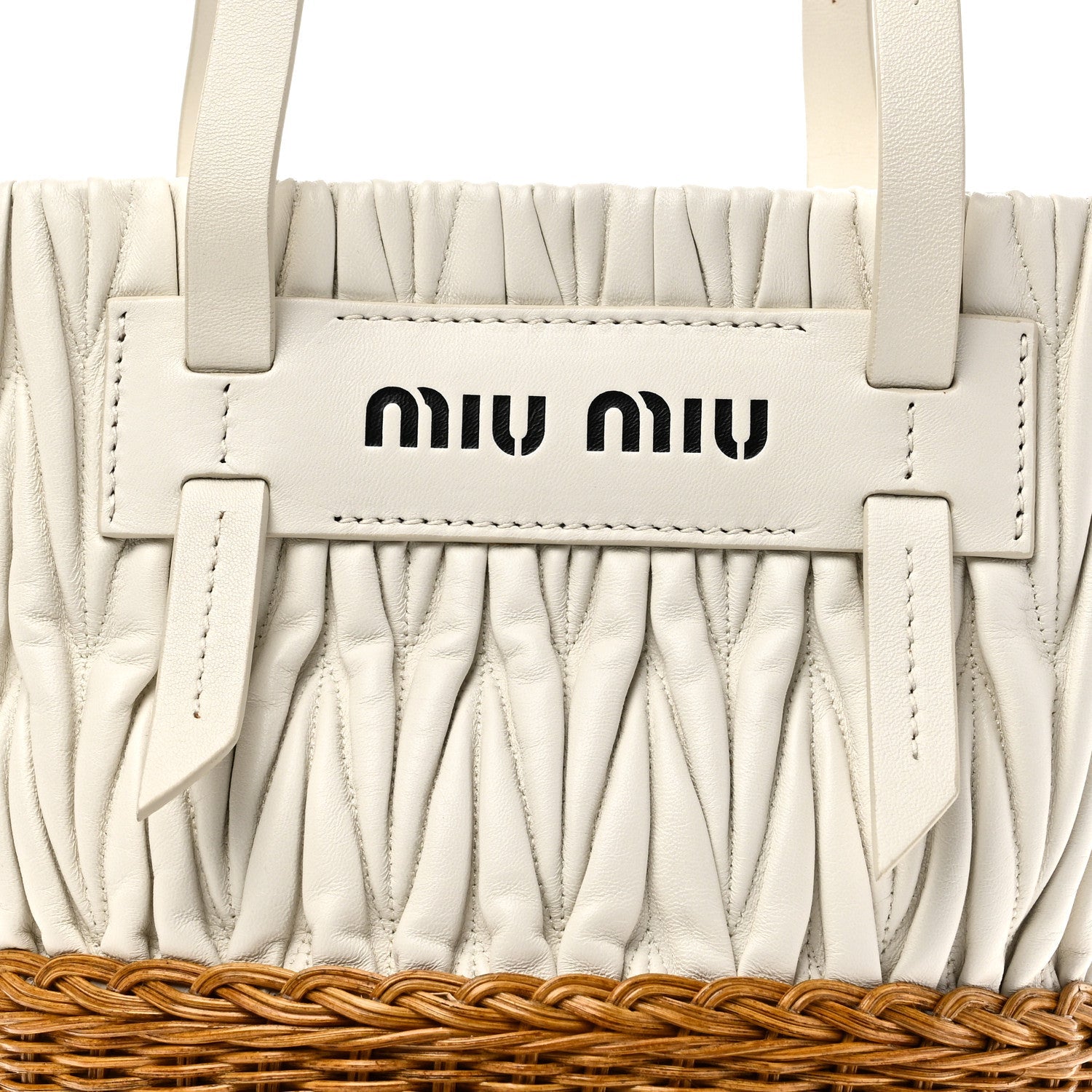 Nappa Matelasse Wicker Basket Bag White Miele