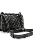 Faded Calfskin Quilted Small Studded Boy Flap Grey