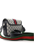 GG Supreme Monogram Textured Dollar Calfskin Web Studded Mini Ophidia Flap Shoulder Bag Beige Blue
