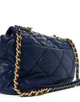 Goatskin Quilted Maxi CHNL 19 Flap Navy Blue