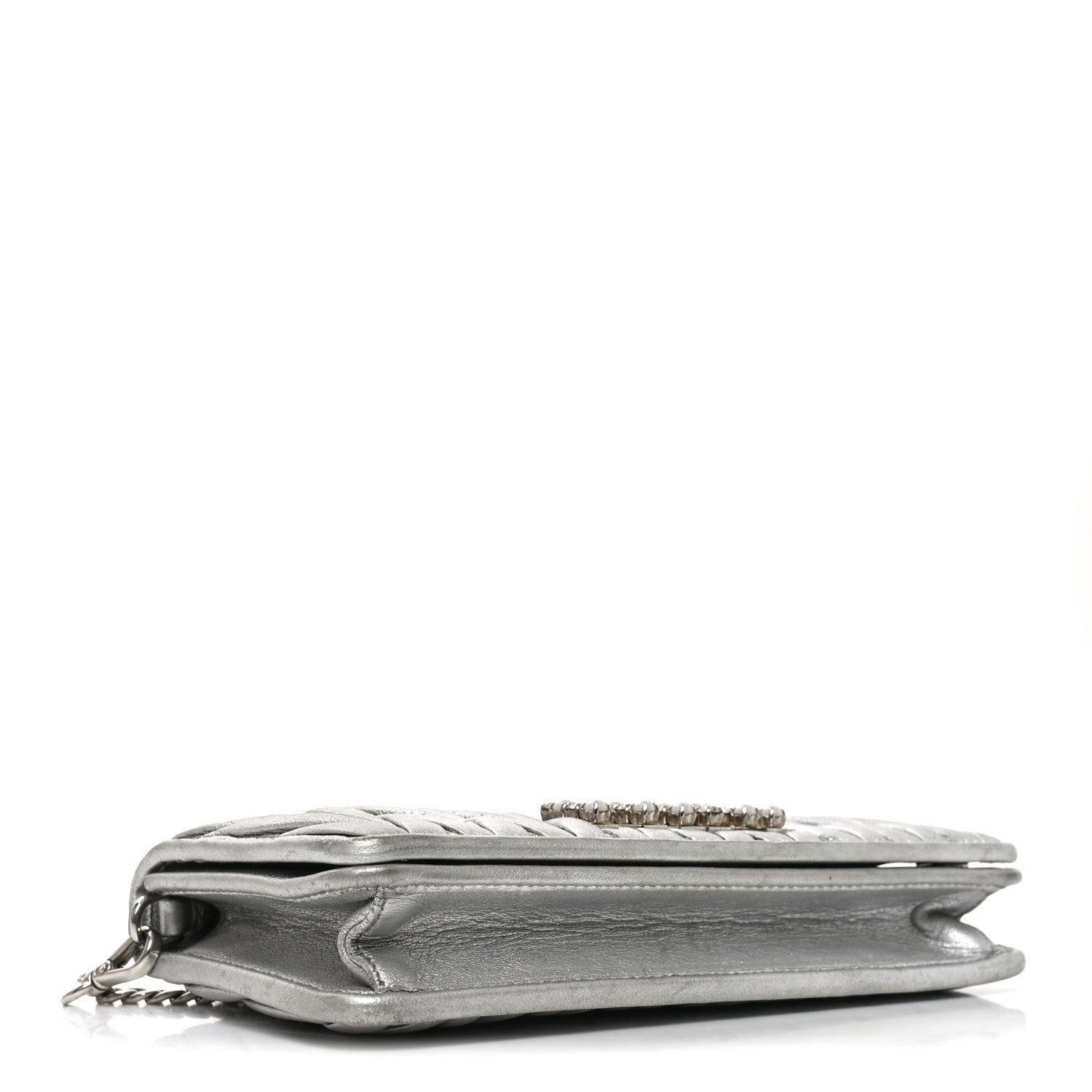 Metallic Nappa Matelasse Chain Crossbody Silver