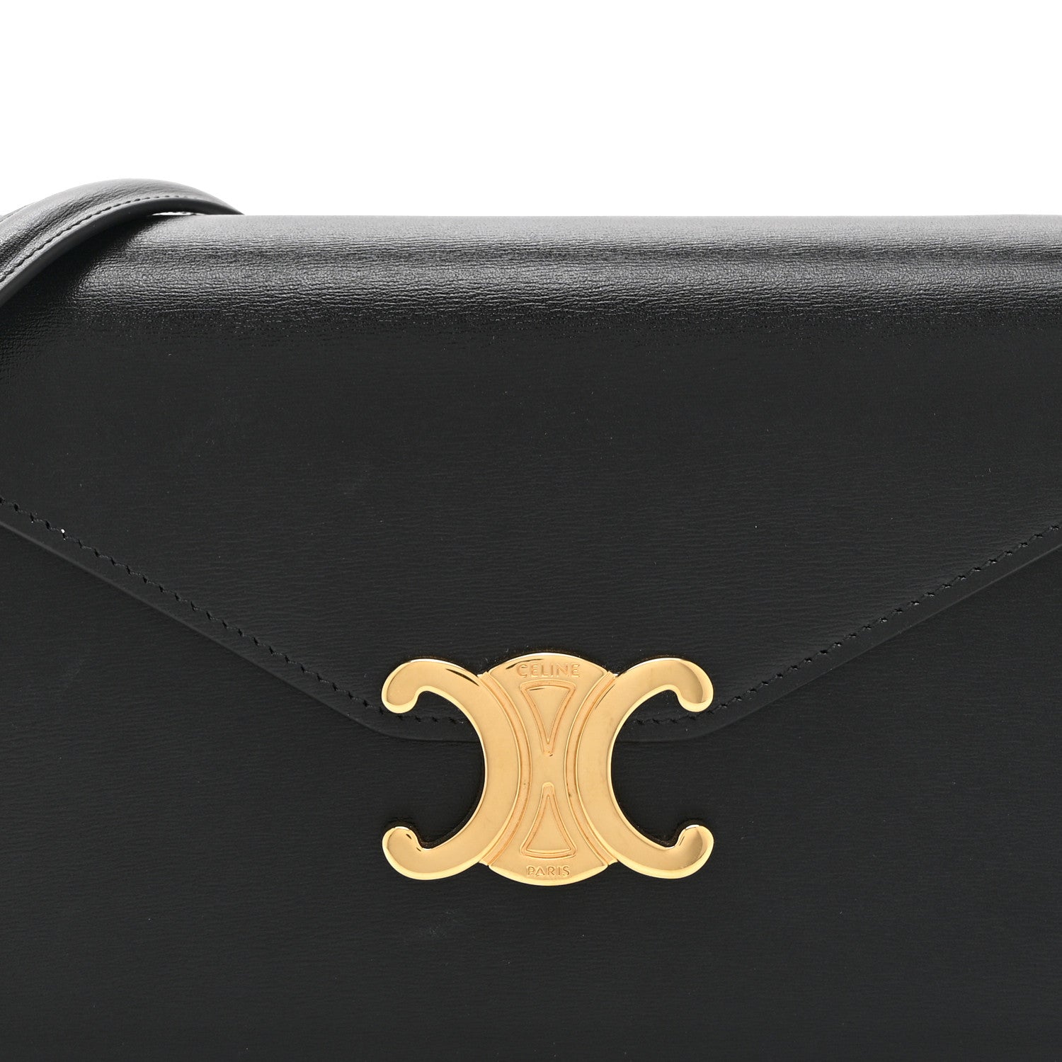 Shiny Calfskin Triomphe Margo Wallet on Chain Black