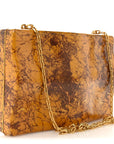 Spazzolato Calfskin Chain Clutch Gold Marble
