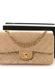 Lambskin Quilted Small Double Flap Beige