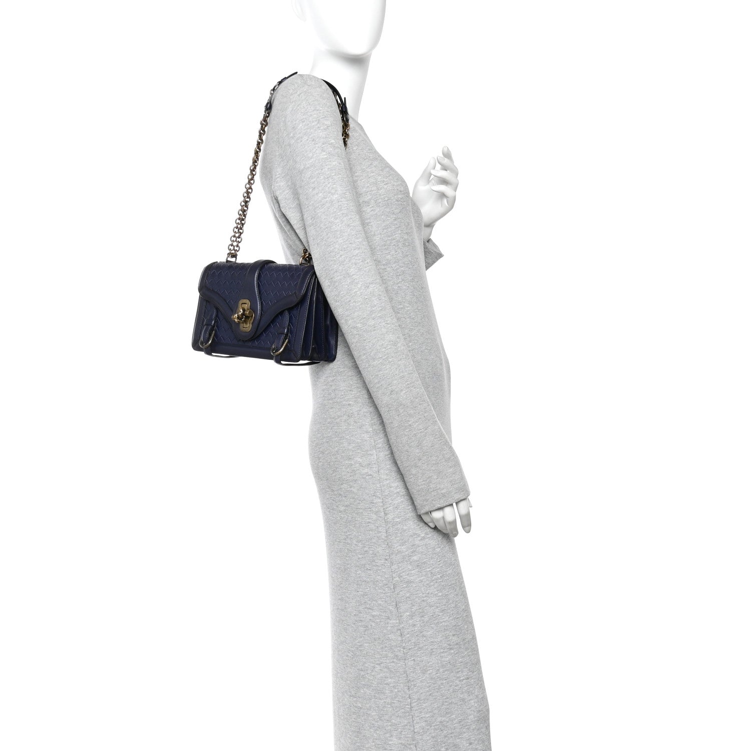 French Calfskin Intrecciato City Knot Bag Sapphire