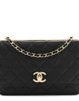 Lambskin Quilted Trendy CC Wallet On Chain WOC Black