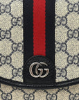 GG Supreme Monogram Textured Dollar Calfskin Web Studded Mini Ophidia Flap Shoulder Bag Beige Blue