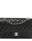 Patent Quilted Medium Double Flap Black