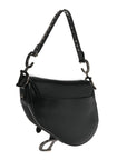 Shiny Crinkled Calfskin Studded Saddle Bag Black