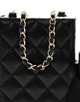 Lambskin Quilted Book Card Holder on Chain Black