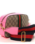 GG Supreme Monogram Textured Dollar Calfskin Web Ophidia Small Crossbody Bag Beige Ebony Fuchsia