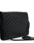 Grain De Poudre Matelasse Chevron Monogram Monochrome Envelope Chain Wallet Black