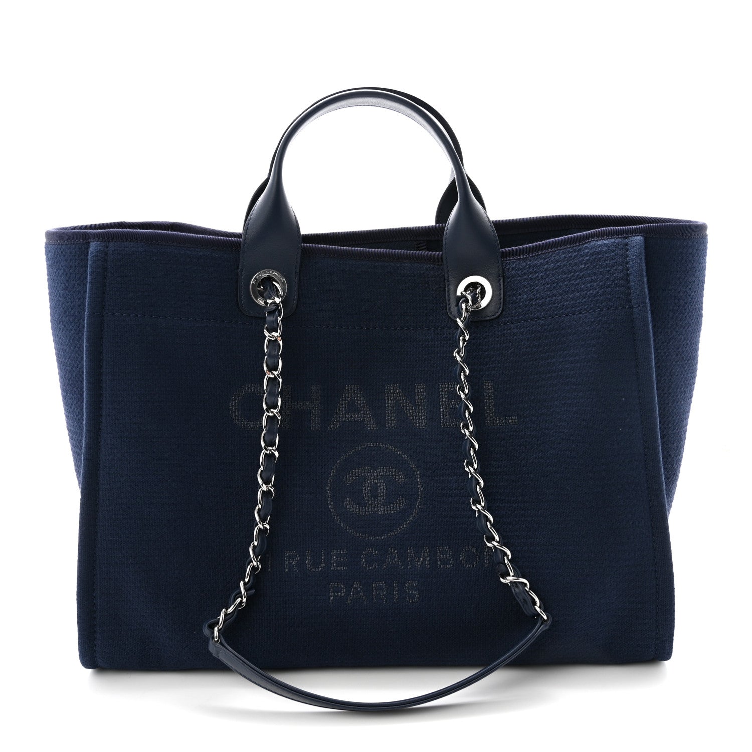 Mixed Fibers Calfskin Medium Deauville Tote Navy Blue